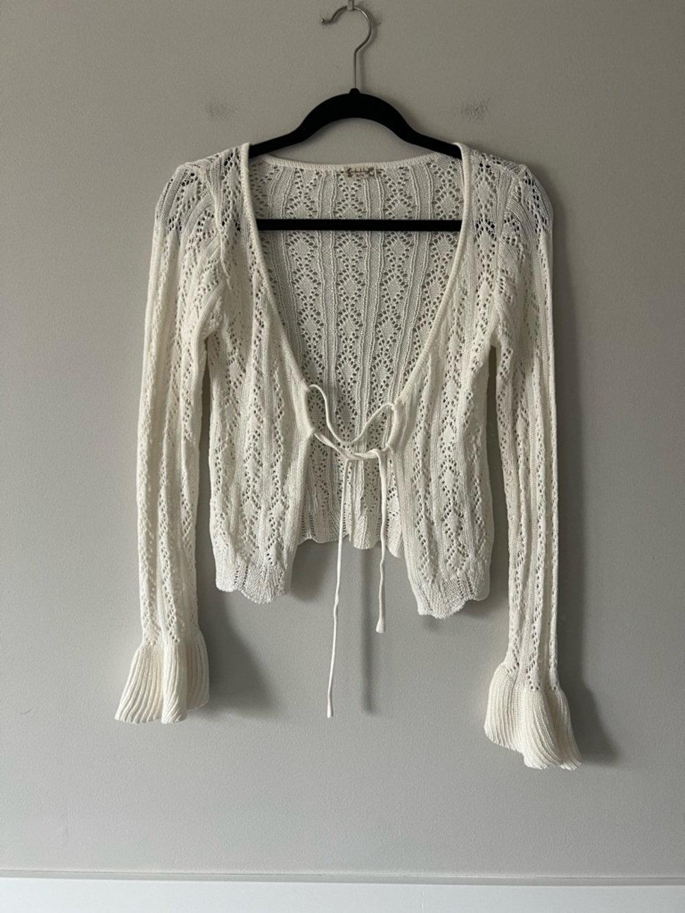 Free People Ivory Open-Knit Tie-Front Cardigan